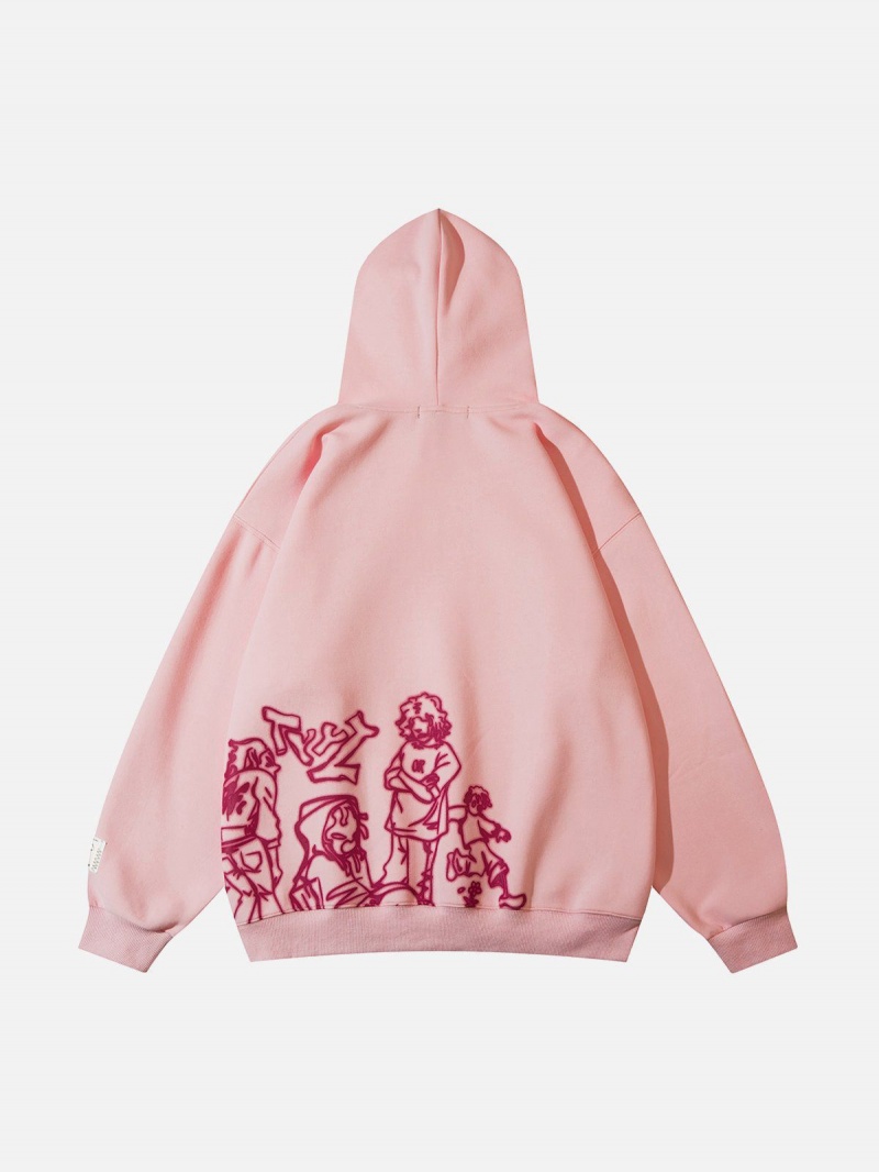 Sweat a Capuche Aelfric Eden Cartoon Line Character Print Rose | SVH-58972411